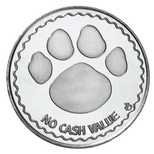 No Cash Value Paw Print Aluminum Coin